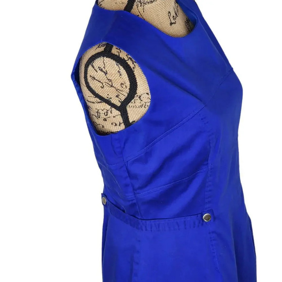 CALVIN Klein Womens Button Tab Cotton Canvas Pencil Dress Size 12 Royal Blue - Picture 13 of 13